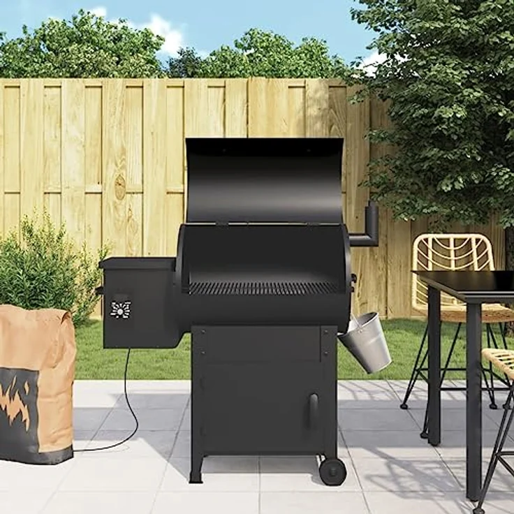vidaXL Holzkohlegrill Pelletgrill mit Schornstein Schwarz 104 cm Eisen, 6-in-1 Funktion, einfache Reinigung – Bild 3