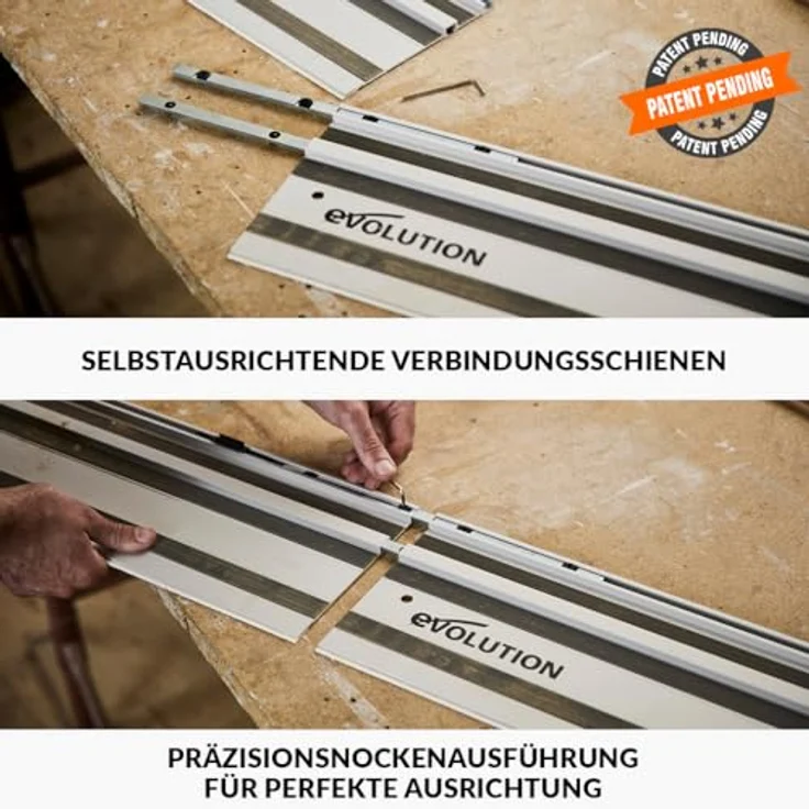 Evolution ST1400-G2 Führungsschiene Kreissägen Universal, 1,4m mit selbstausrichtenden Verbindungsschienen und Endanschlag-Zubehör für Makita, Metabo, Bosch, Festool – Bild 5