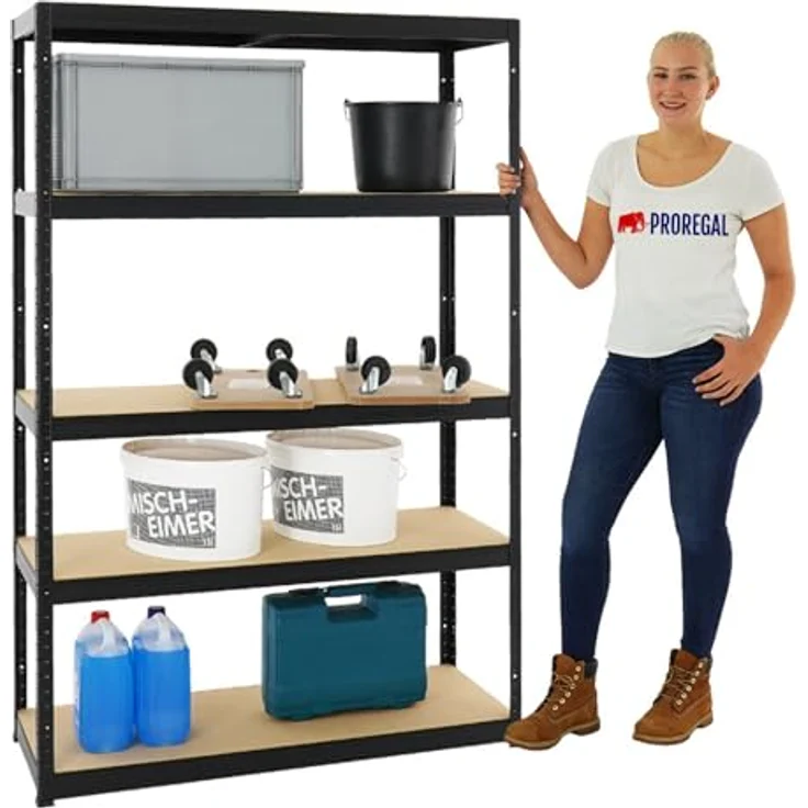 PROREGAL Schwerlastregal Big Elephant Schwarz 180x120x45cm Fachlast 250kg Kellerregal, Steckregal, Garagenregal, Lagerregal – Bild 3