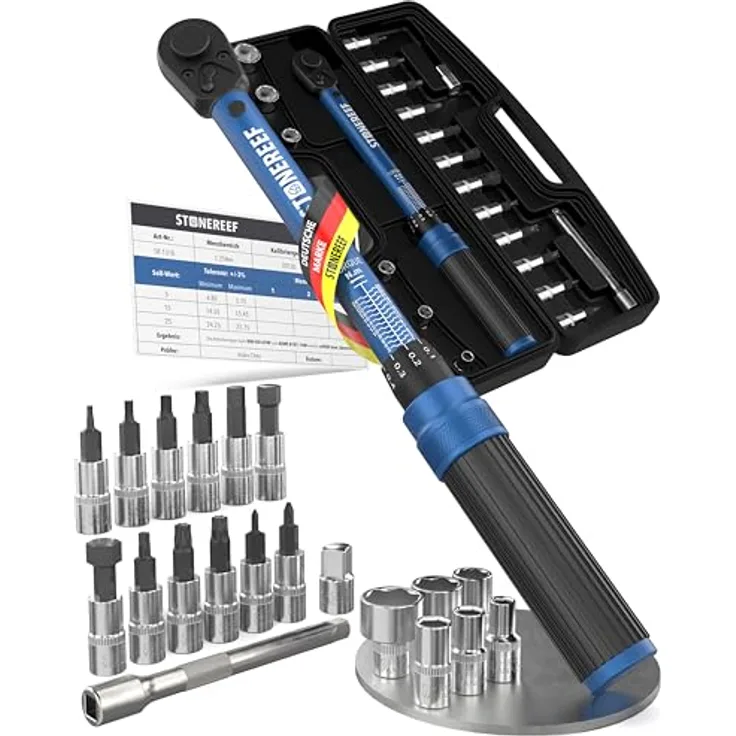 STONE REEF 21-teiliges Drehmomentschlüssel-Set 1/4 Zoll, 1–25 Nm, präziser einrastender Torque Wrench für Fahrrad, MTB & E-Bike, inkl. Bits, ergonomischer Griff, hohe Genauigkeit
