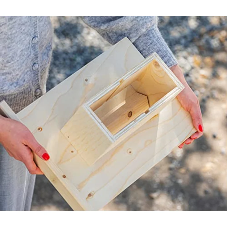 Dehner Natura Wildvogel-Futterhaus Karwendel, mit 4 Knödel-Haken und Futterschublade, 27.7 x 71.4 x 52 cm, Fichtenholz Natur/Blech - Preisvergleich – Bild 5