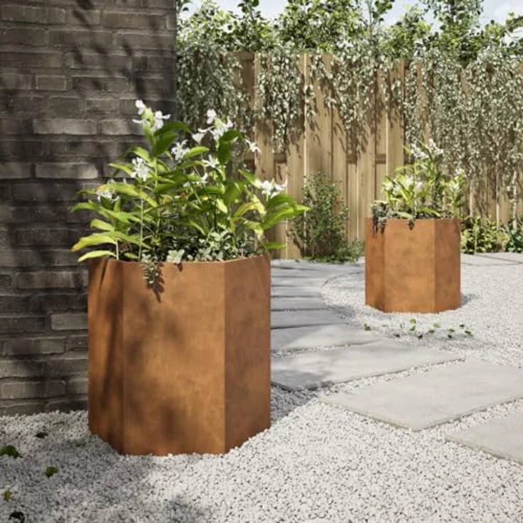 vidaXL Pflanzkübel 2 STK. Sechseckig 46x40x45 Cortenstahl, Witterungsbeständig, Viel Platz und Offener Boden – Bild 4