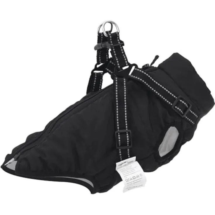 vidaXL Hundemantel mit Geschirr Wasserdicht Reflektierend Schwarz L, Outdoor-Hundeweste mit verstellbarem Geschirr und Reflexstreifen