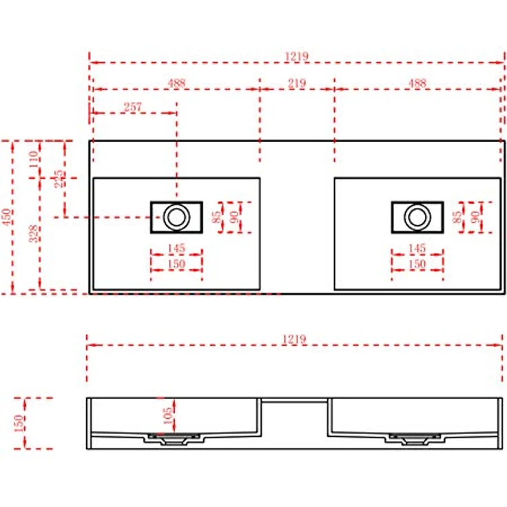 BERNSTEIN Wandwaschbecken aus Mineralguss TWG231 - Weiß matt, großzügige Ablagefläche, Waschbeckenbreite: 122 cm – Bild 5