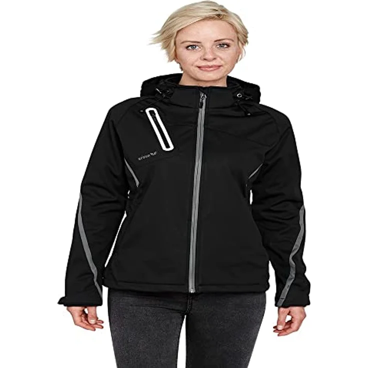 Erima Damen Softshelljacke Function, Atmungsaktiver Schutz, abnehmbare Kapuze, reflektierende Brusttasche, schwarz – Bild 3