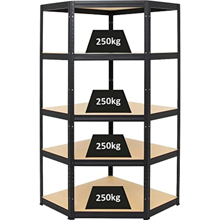PROREGAL Eckregal Slim Elephant Schwarz, Schwerlastregal 180x90x45 cm, Fachlast 250 kg, einfache Montage