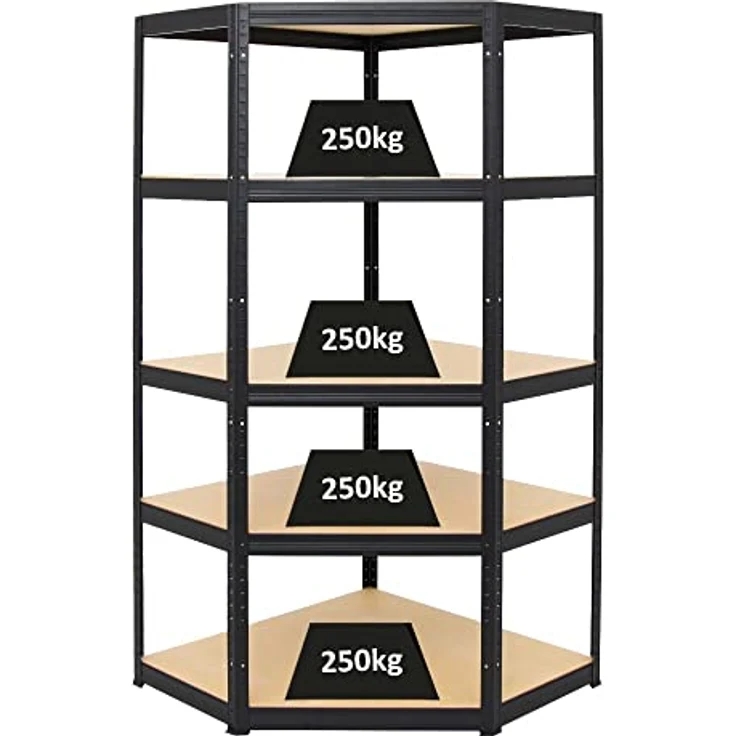 PROREGAL Eckregal Slim Elephant Schwarz, Schwerlastregal 180x90x45 cm, Fachlast 250 kg, einfache Montage – Bild 1
