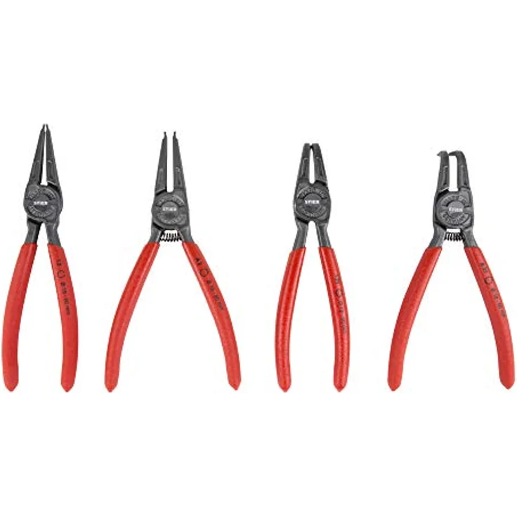 STIER Sicherungsringzangen-Satz 4-teilig mit Innen- und Außensicherungsringzangen, robuste Spitzen, kompakte Bauform, gerader und 90° gewinkelter Backenform, STIER GmbH, gelb – Bild 1