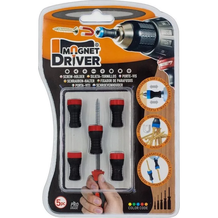 COFI 1453 Magnet Driver™ Bit-Schraubendreher Schraubenhalter in Rot/Schwarz, geeignet für alle Schraubendreher, (5 St)