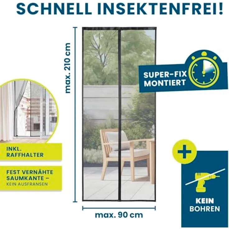 Hoberg Insektenschutzvorhang 90 x 210 cm | Fliegengitter Tür mit XXL-Magnetbändern | Selbstschließend & Strapazierfähig, Weiß – Bild 5