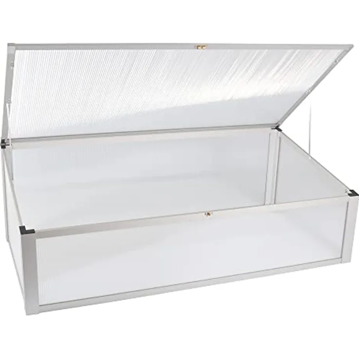 NATIV Frühbeet aus Aluminium | Frühbeetkasten 56,5 x 110 cm | Frühbeet Aufsatz für Hochbeet | Mini Gewächshaus | Hochbeet Abdeckung mit 2-Fach arretierbarem Dach