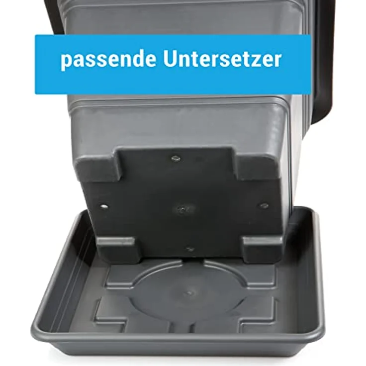 2friends 3er Set Pflanzkübel groß außen, Blumentopf Gross mit Untersetzer 40x40 cm, Pflanztöpfe Blumenkübel Blumentöpfe Pflanztopf Pflanzentopf, Made in Germany, Model: Kay, Farbe: Anthrazit – Bild 3