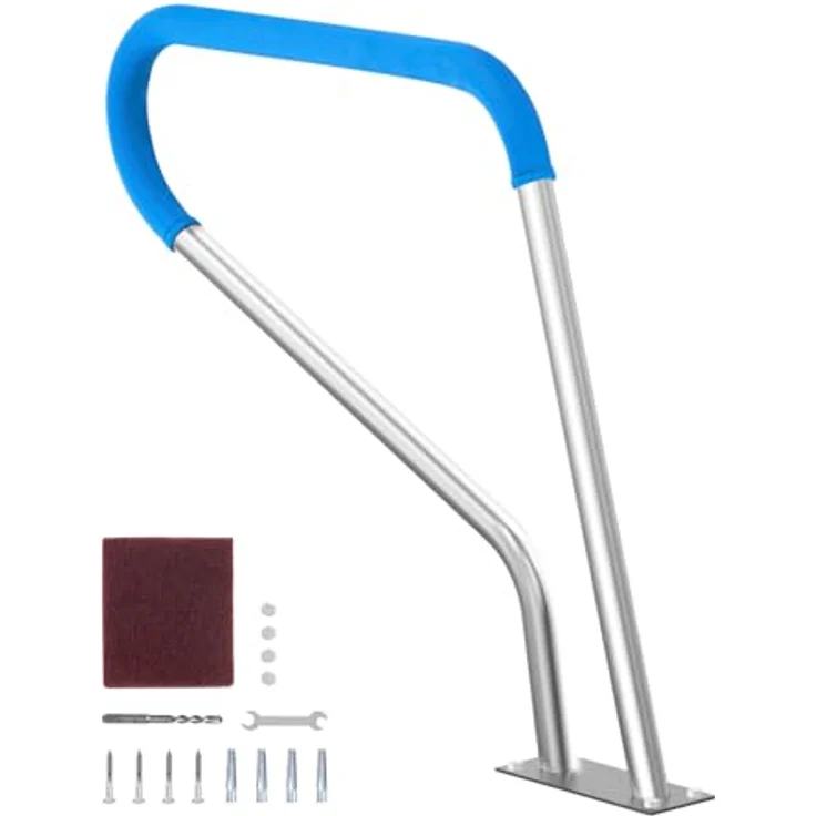 VEVOR Pool-Handlauf, Edelstahl Pooleinstieg mit Grundplatte, 990 x 100 x 812 mm, rostfreier Haltegriff für Innen-/Außenpools, silberweiß – Bild 1