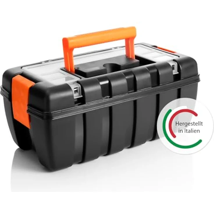 BigDean Werkzeugkoffer Werkzeugkoffer leer 37x20x16cm - aus bruchsicherem Kunststoff, Schwarz-Orange – Bild 6