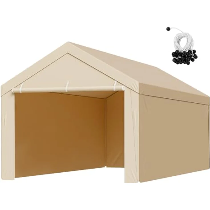VEVOR Carport-Ersatzdach 3,05 x 6,09 m, UV-beständige Garagenzeltplane mit Seitenwänden, strapazierfähig, beige, ohne Rahmen – Bild 1