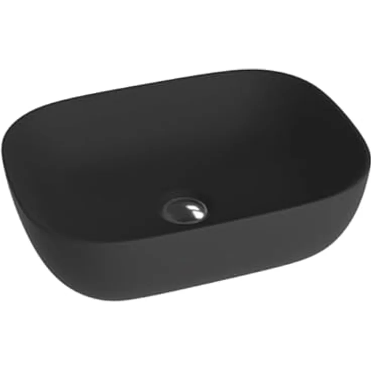 LAVITA Aufsatzwaschtisch Costa Black| Rechteckiges Aufsatzwaschbecken aus hochwertigem Porzellan | Waschbecken ohne Überlauf und Hahnloch | 46x32,5x13,5 cm | Schwarz Matt