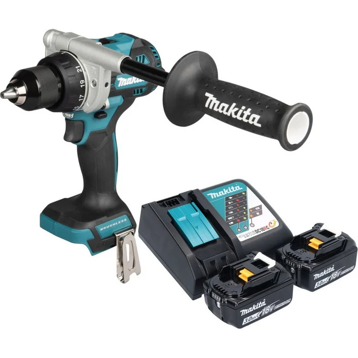 Makita DDF 492 RF, Akku-Bohrschrauber 18 V mit 141 Nm Drehmoment, bürstenlos, inkl. 2x 3,0 Ah Akku und Schnellladegerät