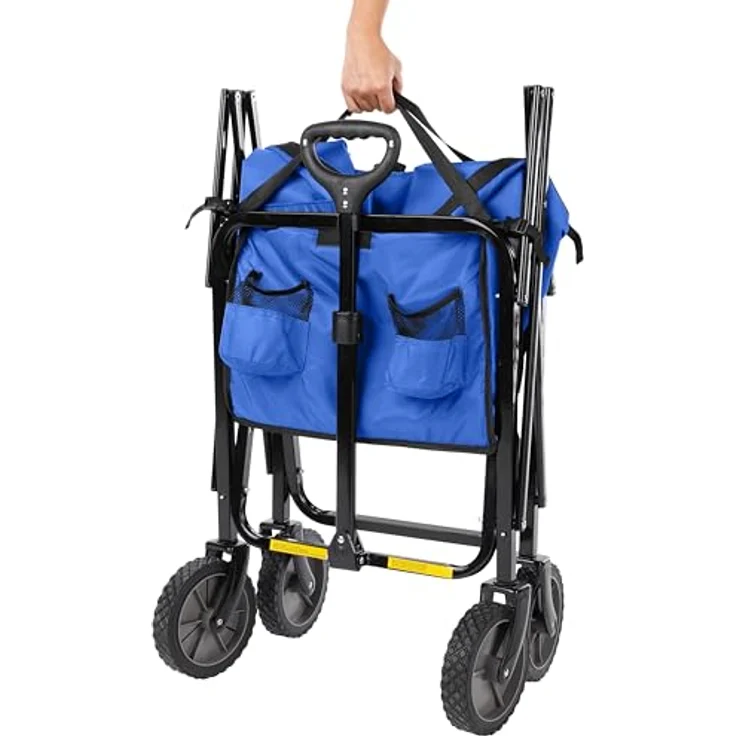 Amazon Basics Zusammenklappbarer Garten-Bollerwagen, faltbar mit Abdeckung, max. Tragkraft 120 kg, Blau – Bild 3