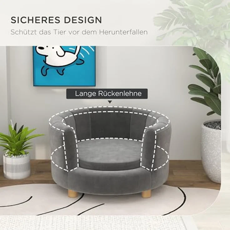 PawHut Hundesofa Hundecouch, Waschbarer Bezug, mit Rückenlehne und Holzbeine, für kleine Hunde unter 4,5 kg, Grau – Bild 4