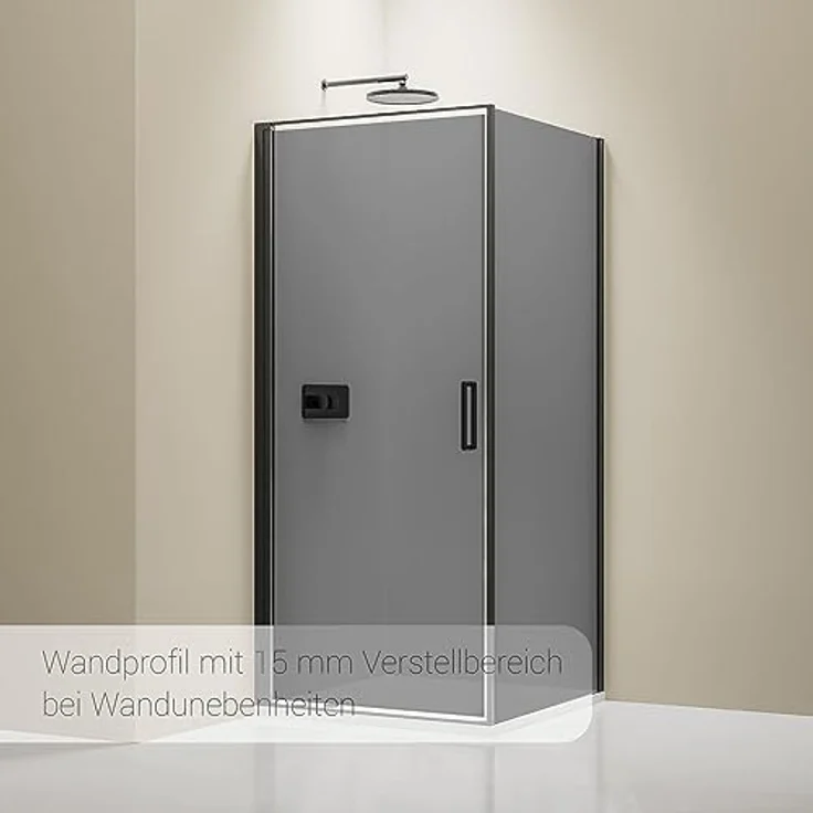 NEXTREND Eckdusche NT416, Drehtür in Schwarz matt, 8 mm Nano Graues Glas, Breite wählbar, Türelement 90 cm, Glas feststehend 90 cm – Bild 3