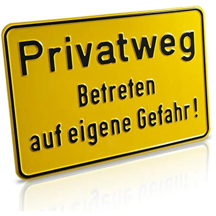 Betriebsausstattung24® Hinweisschild „Privatweg Betreten auf eigene Gefahr!“, Aluminium-Signalgelb, 30x20 cm, witterungsbeständig und kratzfest