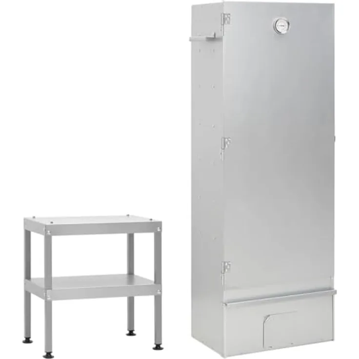 vidaXL Räucherofen mit Tisch, verstellbare Beine, Smoker aus verzinktem Stahl, mit Thermometer und viel Platz zum Räuchern