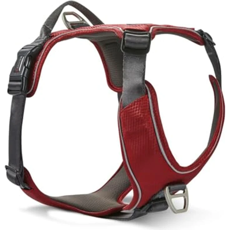Wolters Active Pro Comfort Geschirr Gr. 4, 55-65 cm x 2,5 cm, rot/anthrazit, mit reflektierenden Nähten, atmungsaktiv und gepolstert, inkl. Halsband + Leine – Bild 1