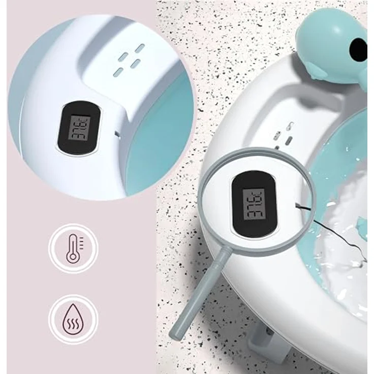 Moby-System Faltbare Babybadewanne mit Thermometer und Ständer, ergonomisch, mint – Bild 7