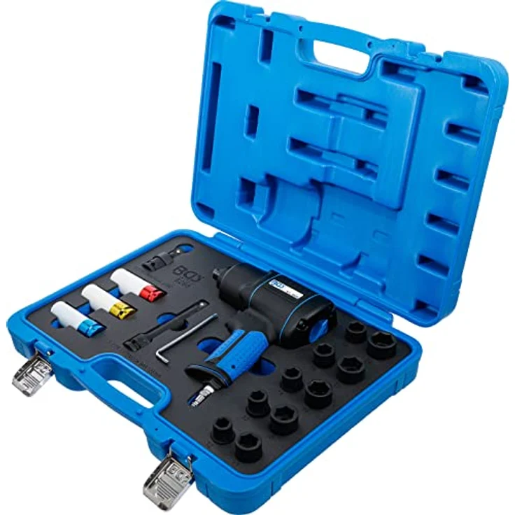BGS Technic Druckluft-Schlagschrauber & Kraft-Steckschlüssel-Satz, 12,5 mm (1/2'), 1200 Nm, 16-teilig, ergonomischer Soft-Grip, 3 Kunststoffeinsätze für empfindliche Materialien – Bild 3