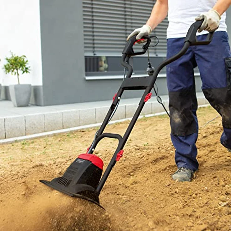 Scheppach Motorhacke MTE380 Elektromotorhacke, 1050 Watt / 1,4 PS Leistung, Hackendurchmesser 205 mm, Fräsbreite 360 mm, Hackendrehzahl 400 1/min, Sofort-Start mit Schutzschalter, klappbarer Handgriff – Bild 4