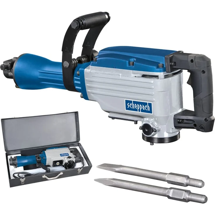 Scheppach Abbruchhammer AB1600 (1600 Watt, 50 Joule, inkl. Sechskant-Aufnahme Ø 30mm Spitz- und Flachmeißel und Metallkoffer) – Bild 1