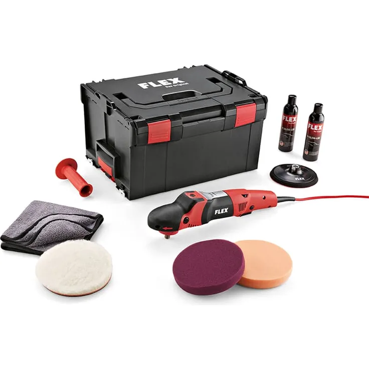 Flex 376175 230-E Poliermaschine PE 14-2 150 P-Set (Polierer mit variabler Drehzahl, Drehmoment 380-2100 -min, Polierkörper 200 mm, Stützteller 150 mm, M 14, 1400 Watt, viel Zubehör)