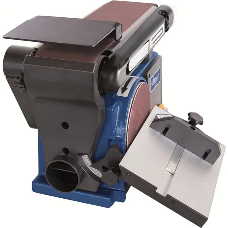 Scheppach Band -& Tellerschleifer BTS800 Bandschleifer | 370W Leistung | Bandlänge 715mm - Breite 100mm | SchleiftellerØ 150mm | 90°-45° verstellbarer Auflagetisch | Geschwindigkeit 7,5m/s | Absaugstutzen Ø 63mm – Bild 2