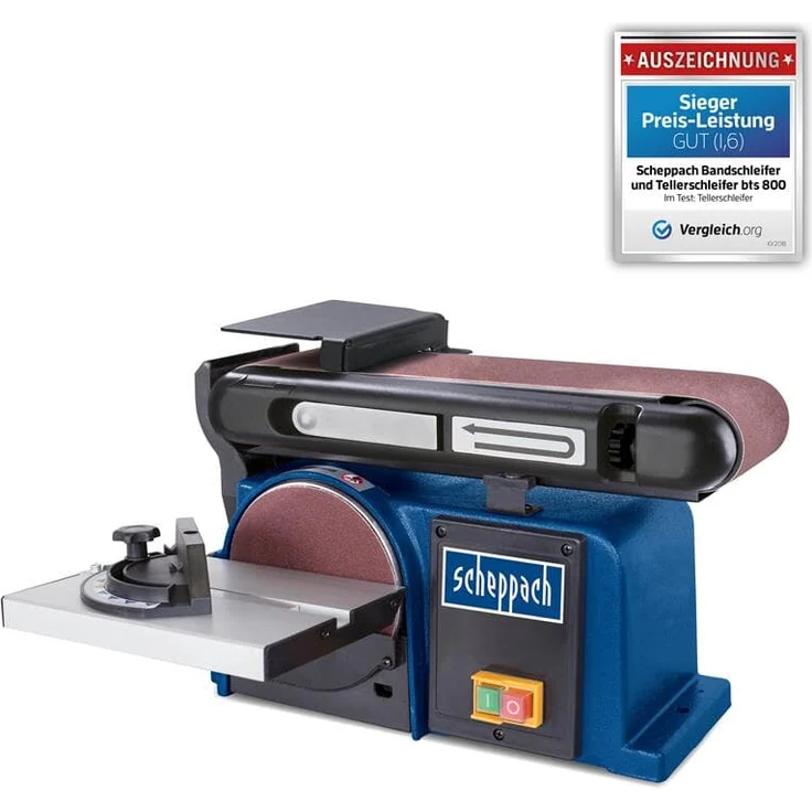 Scheppach Band -& Tellerschleifer BTS800 Bandschleifer | 370W Leistung | Bandlänge 715mm - Breite 100mm | SchleiftellerØ 150mm | 90°-45° verstellbarer Auflagetisch | Geschwindigkeit 7,5m/s | Absaugstutzen Ø 63mm – Bild 1