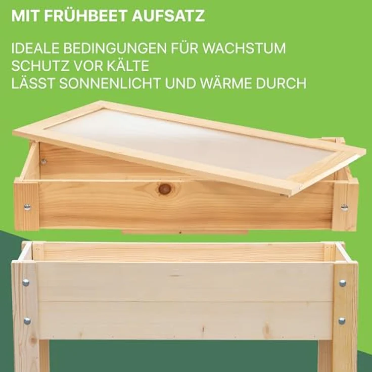 ITA Hochbeet mit Frühbeetaufsatz 80x37x78 cm - Pflanzkasten mit Deckel, 2 Ebenen, Innenfolie - Natur – Bild 2