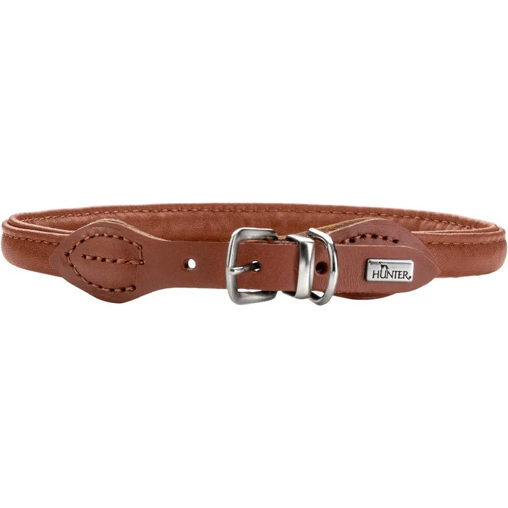 Hunter Tierbedarf Hunde-Halsband Round & Soft Canadian Up cognac - Premiumleder, Made in Germany, fellschonend, formbeständig