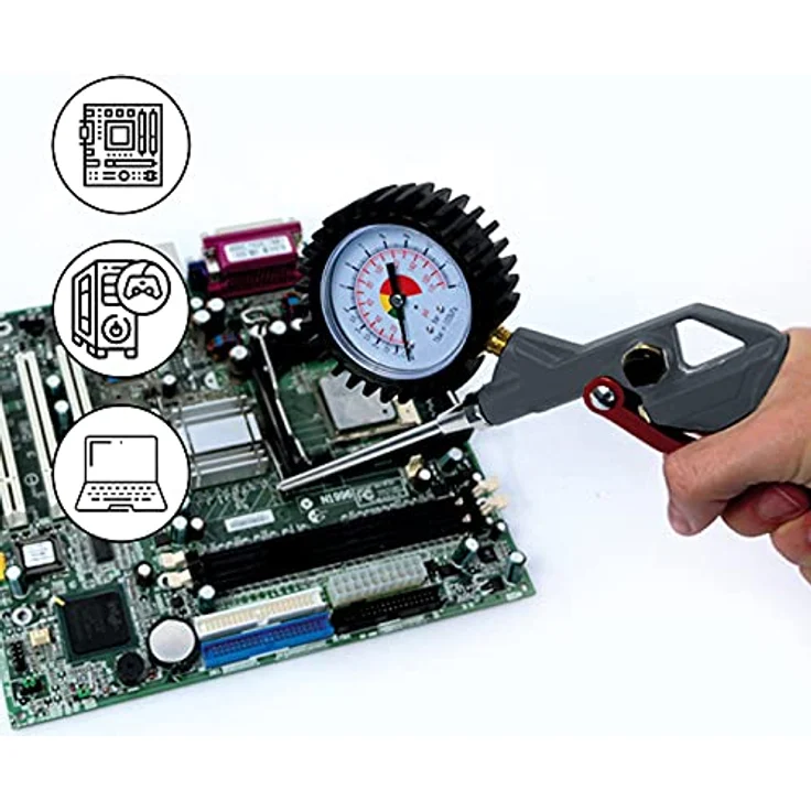 MAUK 13tlg Reifenfüller Druckluft Set mit Manometer und 8tlg Adapterset, max. 8 bar, für Autoreifen, Fahrräder, Luftmatratzen – Bild 4