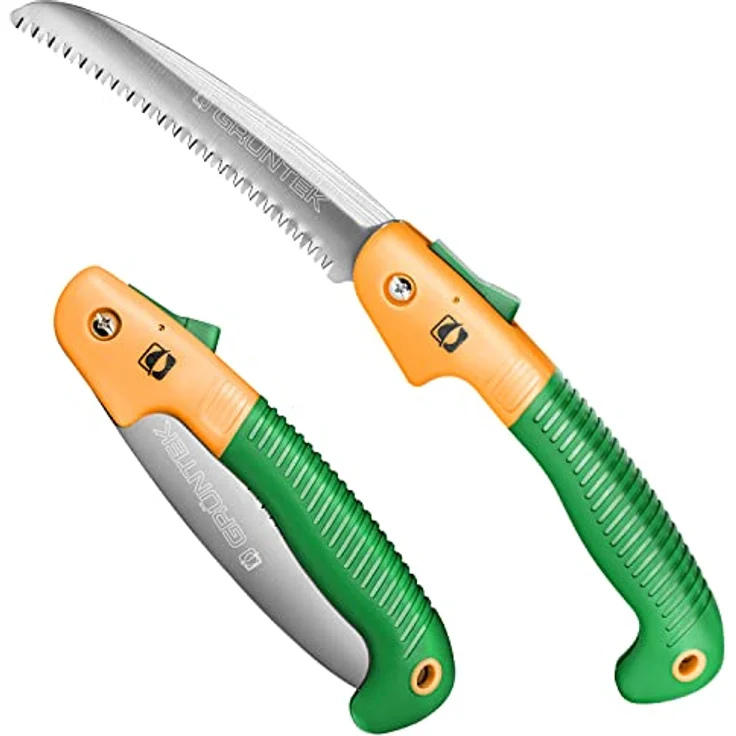 GRÜNTEK Klappsäge-Astsäge HAI Faltsäge 180 mm, gehärtete Zähne, 3D-Verzahnung, praktische Gartensäge, Soft-Touch-Griffe, handliche Säge, Handsäge, Taschensäge, Campingsäge sehr leicht 248 g – Bild 1