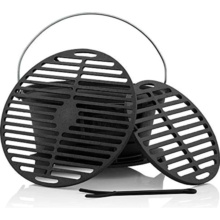 BBQ-Toro Gusseisen Grilltopf mit Grillrost | (B) 32 x (T) 33 x (H) 18 cm | Hibachi Style Grill mit Grillrostheber | Holzkohle Campinggrill, Gusseisen Feuertopf, BBQ Grill, Dutch Oven Station – Bild 4