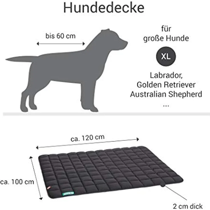 Doctor Bark Hundedecke - weiche, hochwertige Hundematte für große Hunde, robuste Indoor - Outdoor Liegedecke, waschbar bis 95°C (Gr. XL - 120x100 cm, Grau-Grün) – Bild 5
