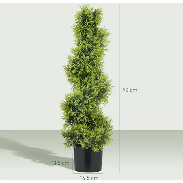 HOMCOM Künstliche Zypresse 90cm, UV-beständige Kunstpflanze in Spiralform mit 693 PE-Blättern, pflegeleicht im schweren Topf für Innen- und Außenbereich – Bild 3