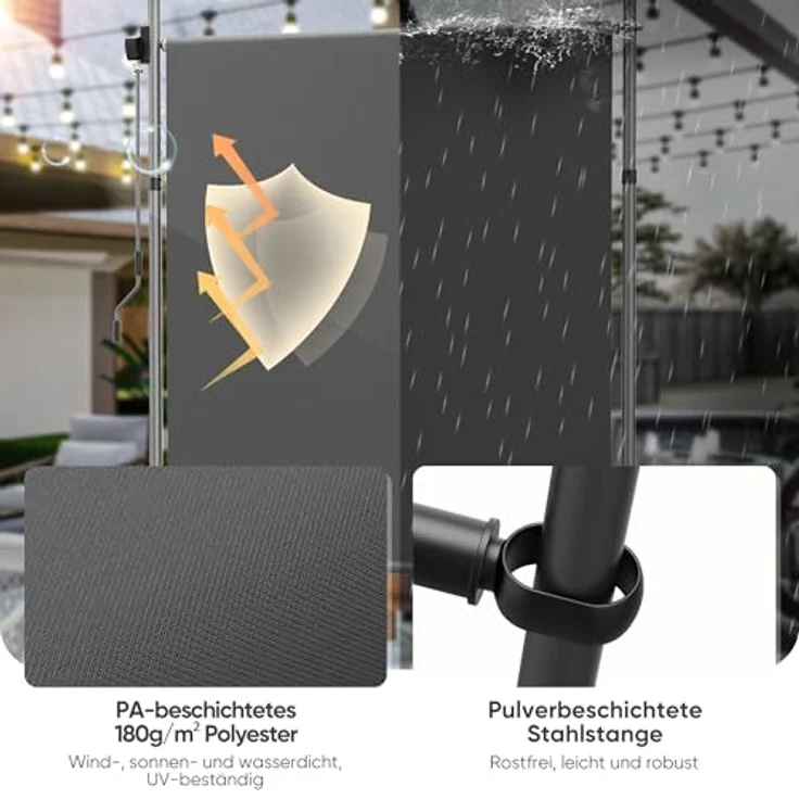 Strattore Ausziehbare Klemmmarkise / Senkrechtmarkise höhenverstellbar 150 x 310 cm - Anthrazit, UV- und witterungsbeständig – Bild 6