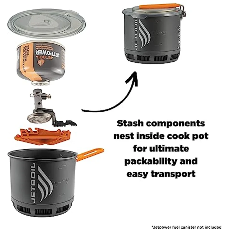Jetboil Stash, ultraleichter Campingkocher mit FluxRing Technologie, 0,8 L Topf, 200 g, inkl. Kanisterstabilisator – Bild 2