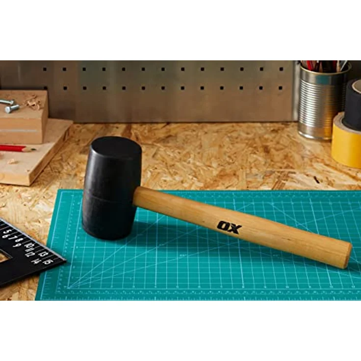 OX Trade Black Rubber Mallet, 24 oz Gummihammer mit ergonomischem Holzgriff und nicht markierendem Kopf – Bild 2