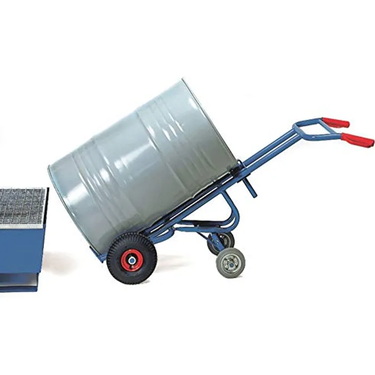 FETRA Fasskarre 2078, Sackkarre mit zwei Stützrollen und Luftbereifung, blau, Tragkraft 300 kg, für 200-Liter-Fässer
