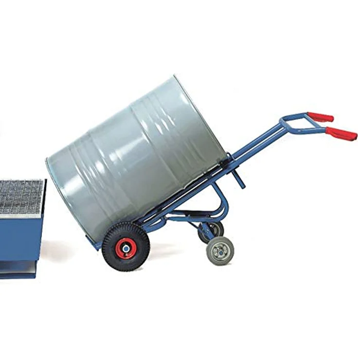 FETRA Fasskarre 2078, Sackkarre mit zwei Stützrollen und Luftbereifung, blau, Tragkraft 300 kg, für 200-Liter-Fässer – Bild 1