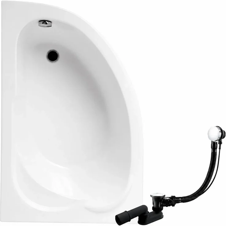 KOLMAN Eckbadewanne 130 x 85 cm links, Acryl mit antibakterieller Beschichtung, inkl. Ablauf und Füße, schneeweiß