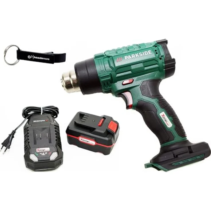 HEADNMORE® Bundle - 1x PARKSIDE® 20V Akku Heißluftpistole PHLGA 20 + 1x HEADNMORE® Schlüsselanhänger (1x4Ah Akku) - Heißluftgebläse mit 160 W / 330 W Leistung, 170 l/min Luftmenge, 20 V Spannung, inkl. Transportkoffer und Flaschenöffner – Bild 1