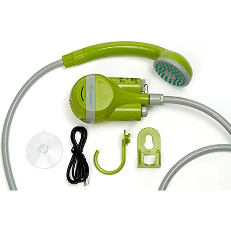 Aqua2go Gartendusche Camping-Dusche, aufladbar mit 2,5 l/min Wasserdurchfluss, 1,8 m Schlauchlänge, wasserdichtem Akkuschutz – Bild 2