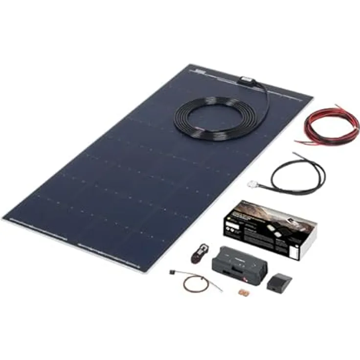 BÜTTNER DOMETIC Solar-Komplettanlage Flat-Light MT 120 FL, 120 Wp, ultraflaches schwarzes Solarmodul mit MPPT-Regler, Maße 2x54x112 cm, 4 kg